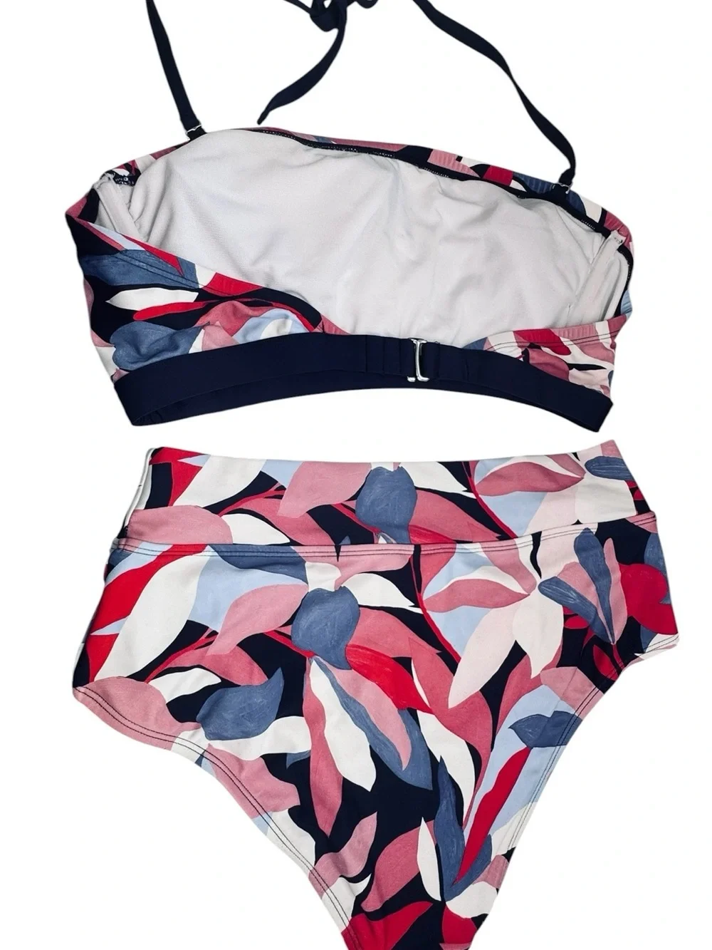 Kona Sol Abstract Floral Bikini Set High Waist Bottoms L Halter Bandeau Top XL